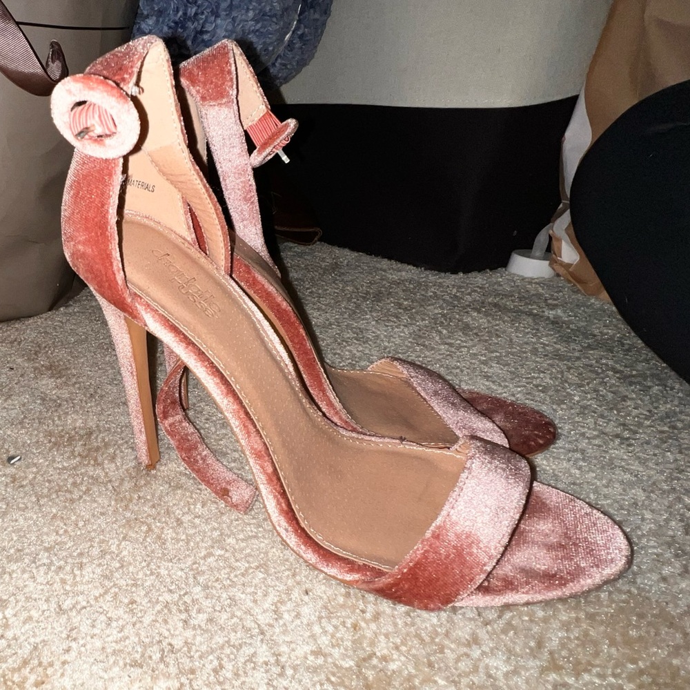 Pink velvet heels